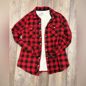 BC Clothing Women’s Small Red & Black Buffalo Plaid Shirt Jacket Fleece
